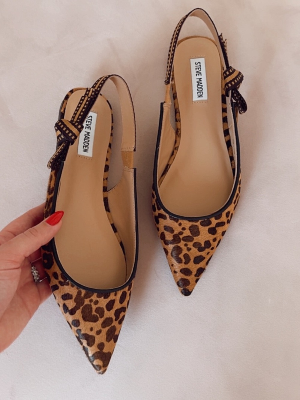 Steve Madden Olsen Leopard Pony Hair Slingback Pointed Toe Flats US 8 NWT
